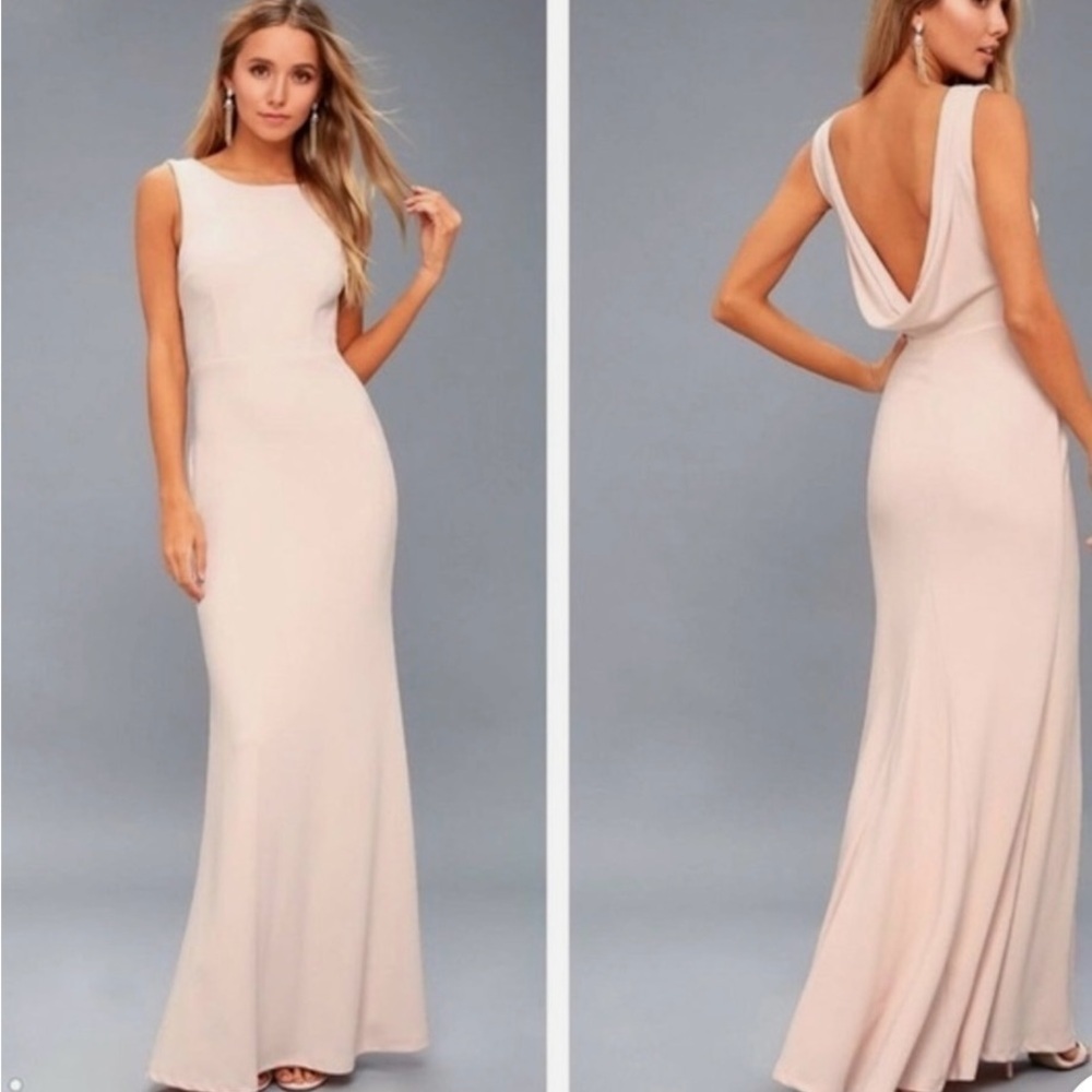 Lulus Call My Name Blush Pink low cowl back formal gown size S